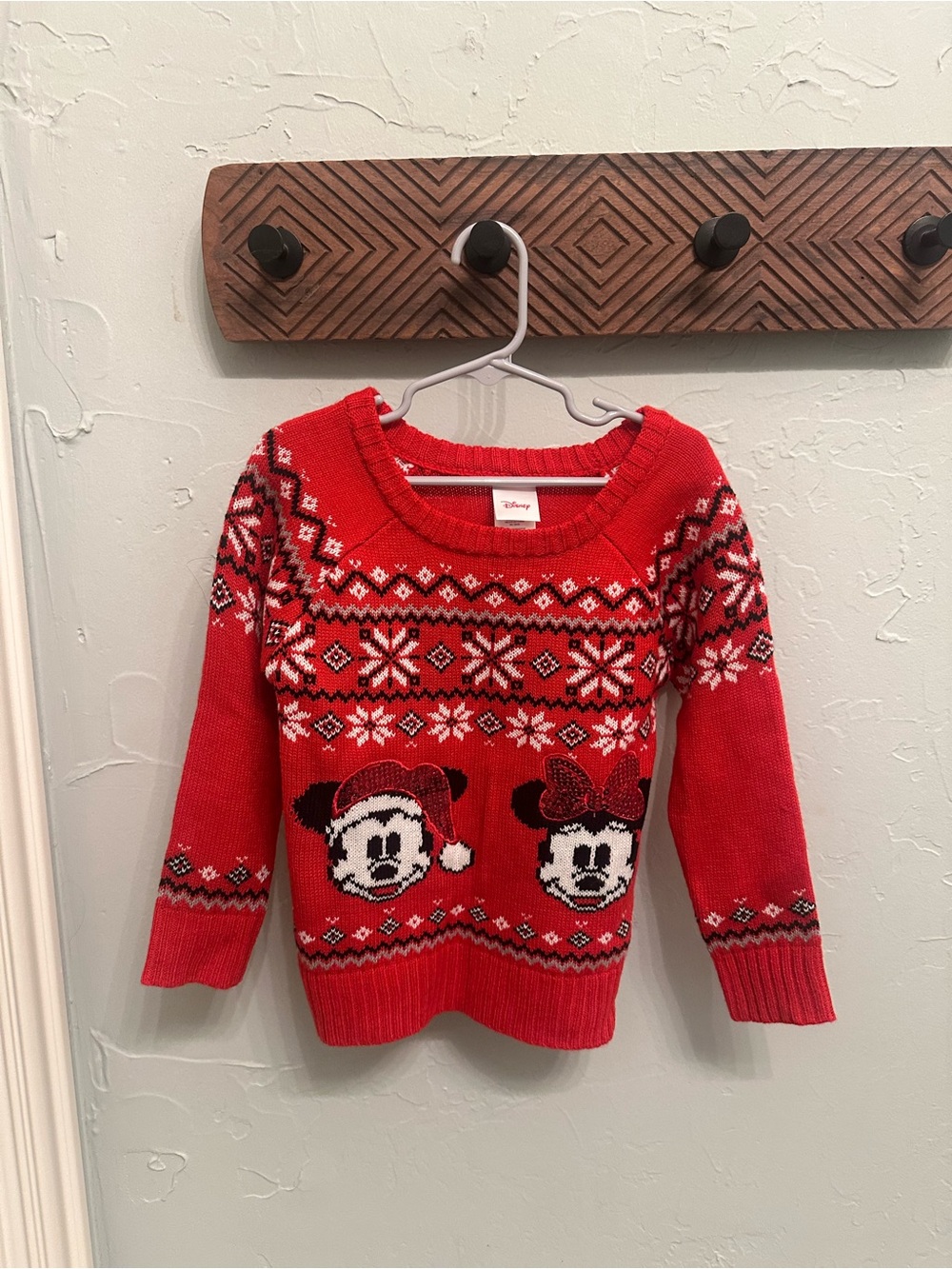 Disney Red Knit Holiday Sweater with Fair Isle Accents